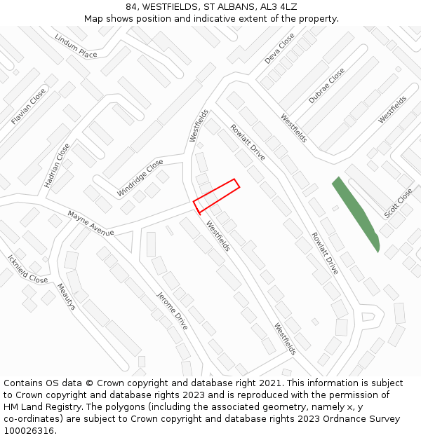 84, WESTFIELDS, ST ALBANS, AL3 4LZ: Location map and indicative extent of plot