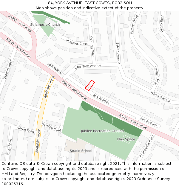 84, YORK AVENUE, EAST COWES, PO32 6QH: Location map and indicative extent of plot