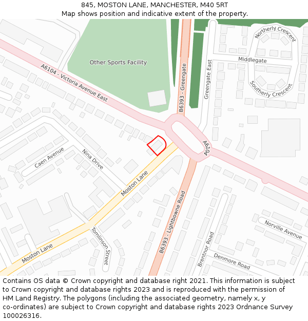 845, MOSTON LANE, MANCHESTER, M40 5RT: Location map and indicative extent of plot