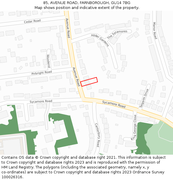 85, AVENUE ROAD, FARNBOROUGH, GU14 7BG: Location map and indicative extent of plot