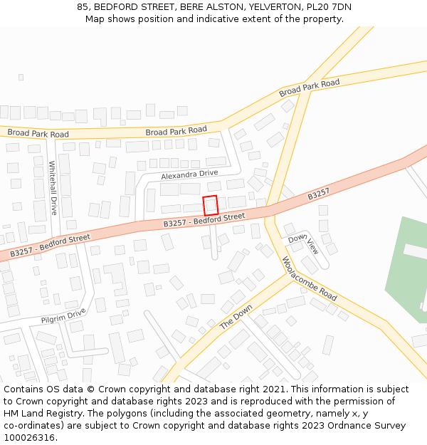 85, BEDFORD STREET, BERE ALSTON, YELVERTON, PL20 7DN: Location map and indicative extent of plot