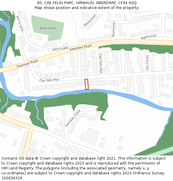 85, CAE FELIN PARC, HIRWAUN, ABERDARE, CF44 9QQ: Location map and indicative extent of plot