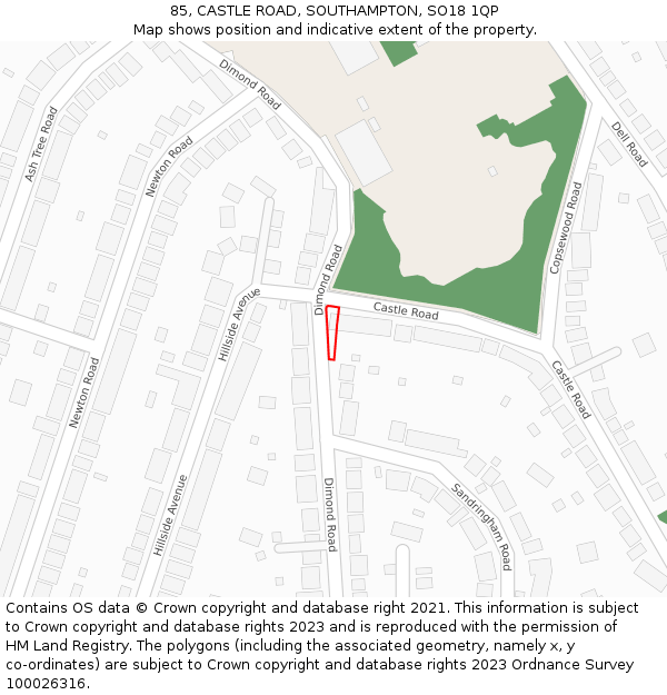 85, CASTLE ROAD, SOUTHAMPTON, SO18 1QP: Location map and indicative extent of plot