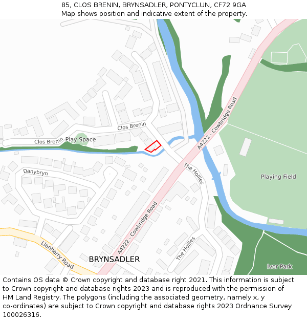 85, CLOS BRENIN, BRYNSADLER, PONTYCLUN, CF72 9GA: Location map and indicative extent of plot