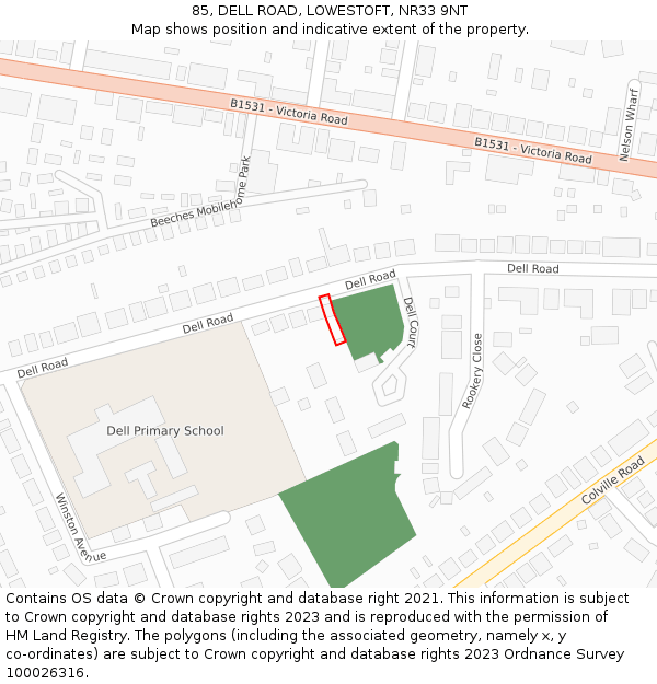 85, DELL ROAD, LOWESTOFT, NR33 9NT: Location map and indicative extent of plot