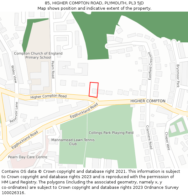 85, HIGHER COMPTON ROAD, PLYMOUTH, PL3 5JD: Location map and indicative extent of plot