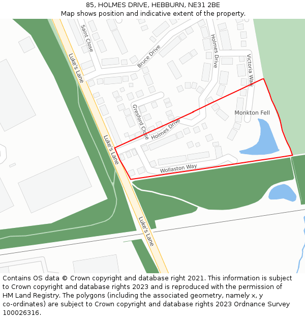 85, HOLMES DRIVE, HEBBURN, NE31 2BE: Location map and indicative extent of plot