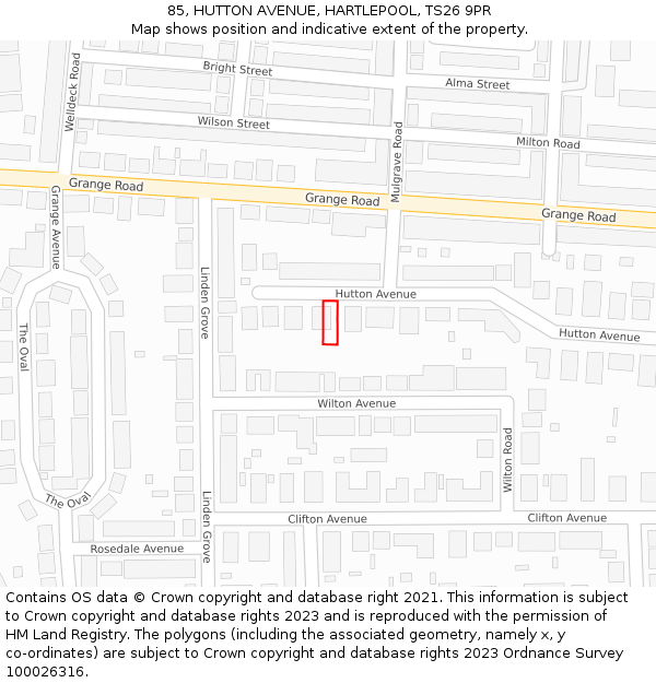 85, HUTTON AVENUE, HARTLEPOOL, TS26 9PR: Location map and indicative extent of plot