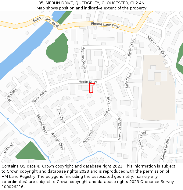 85, MERLIN DRIVE, QUEDGELEY, GLOUCESTER, GL2 4NJ: Location map and indicative extent of plot