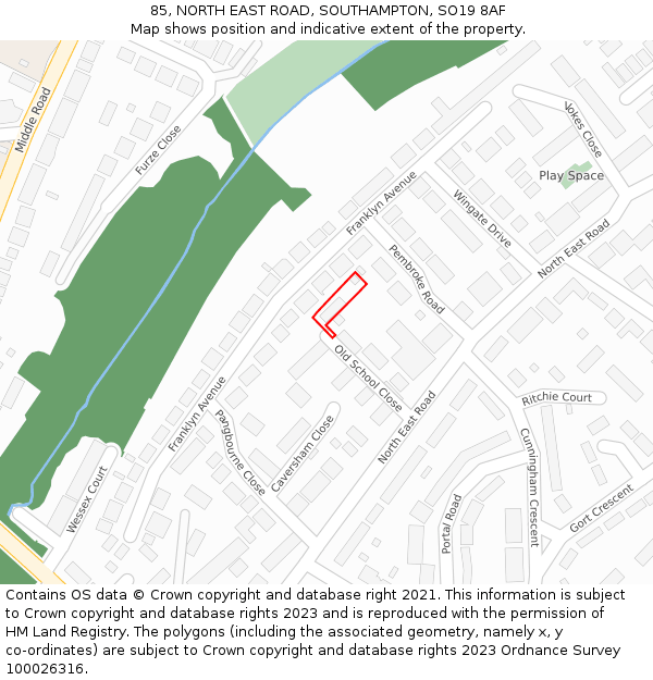 85, NORTH EAST ROAD, SOUTHAMPTON, SO19 8AF: Location map and indicative extent of plot