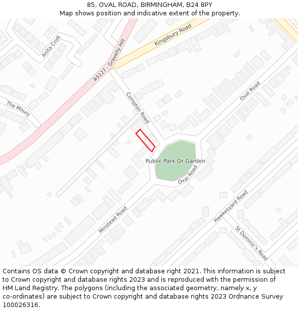 85, OVAL ROAD, BIRMINGHAM, B24 8PY: Location map and indicative extent of plot