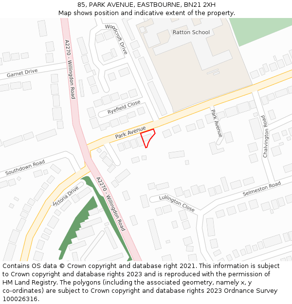 85, PARK AVENUE, EASTBOURNE, BN21 2XH: Location map and indicative extent of plot