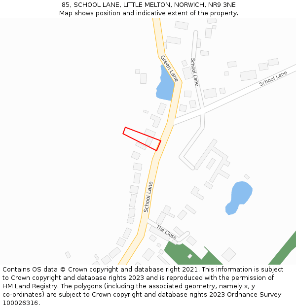 85, SCHOOL LANE, LITTLE MELTON, NORWICH, NR9 3NE: Location map and indicative extent of plot