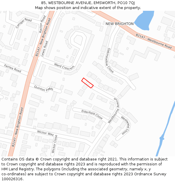 85, WESTBOURNE AVENUE, EMSWORTH, PO10 7QJ: Location map and indicative extent of plot