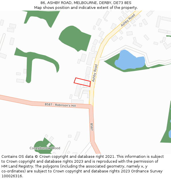 86, ASHBY ROAD, MELBOURNE, DERBY, DE73 8ES: Location map and indicative extent of plot