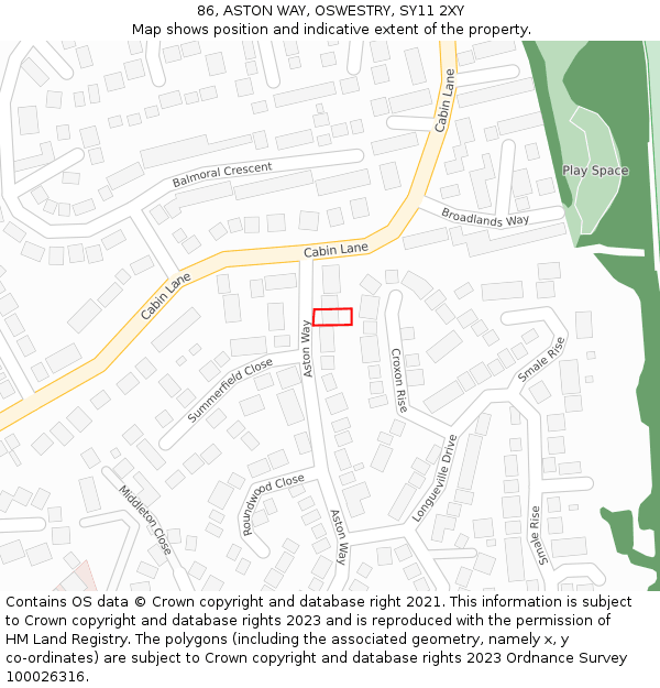 86, ASTON WAY, OSWESTRY, SY11 2XY: Location map and indicative extent of plot