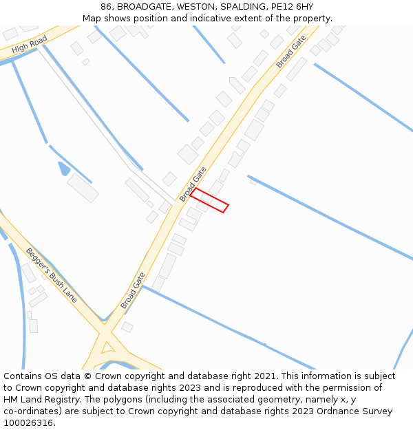 86, BROADGATE, WESTON, SPALDING, PE12 6HY: Location map and indicative extent of plot