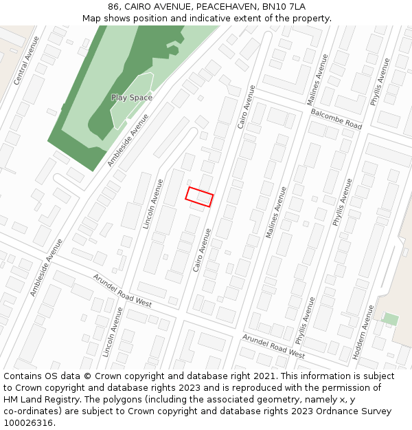 86, CAIRO AVENUE, PEACEHAVEN, BN10 7LA: Location map and indicative extent of plot