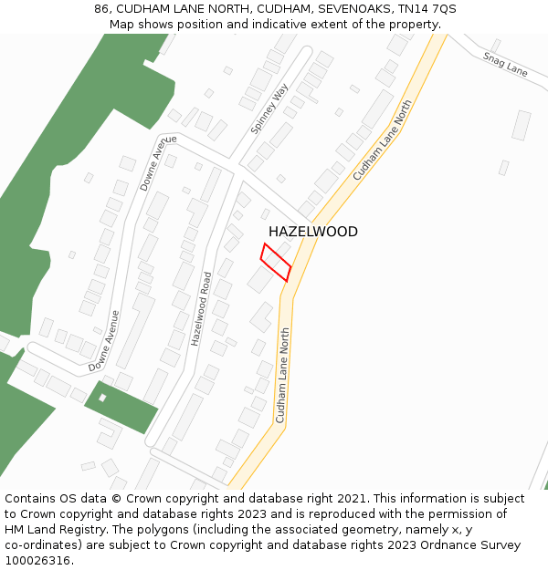 86, CUDHAM LANE NORTH, CUDHAM, SEVENOAKS, TN14 7QS: Location map and indicative extent of plot