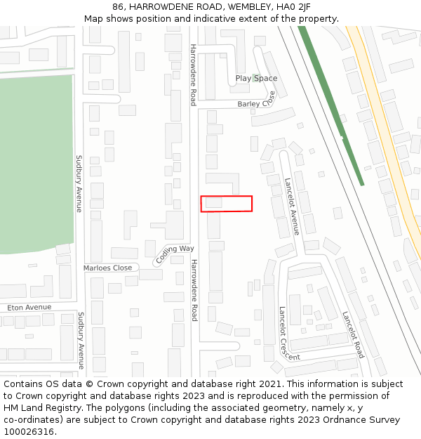 86, HARROWDENE ROAD, WEMBLEY, HA0 2JF: Location map and indicative extent of plot