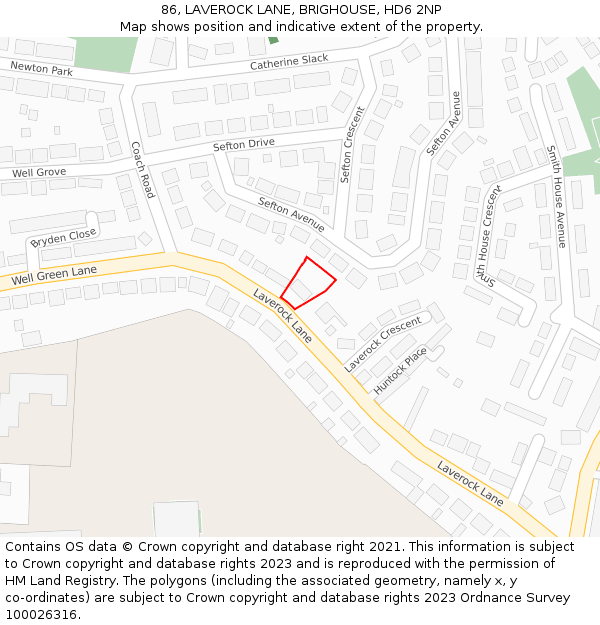 86, LAVEROCK LANE, BRIGHOUSE, HD6 2NP: Location map and indicative extent of plot