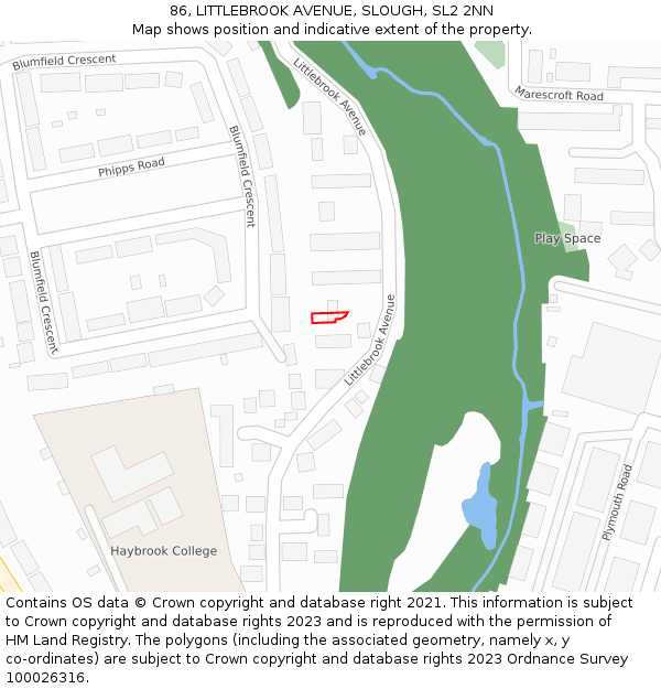 86, LITTLEBROOK AVENUE, SLOUGH, SL2 2NN: Location map and indicative extent of plot