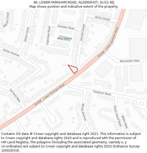 86, LOWER FARNHAM ROAD, ALDERSHOT, GU12 4EJ: Location map and indicative extent of plot