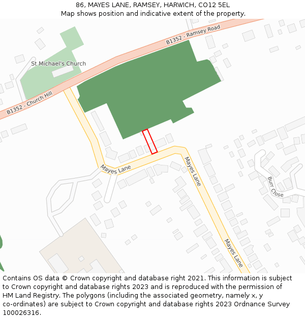 86, MAYES LANE, RAMSEY, HARWICH, CO12 5EL: Location map and indicative extent of plot