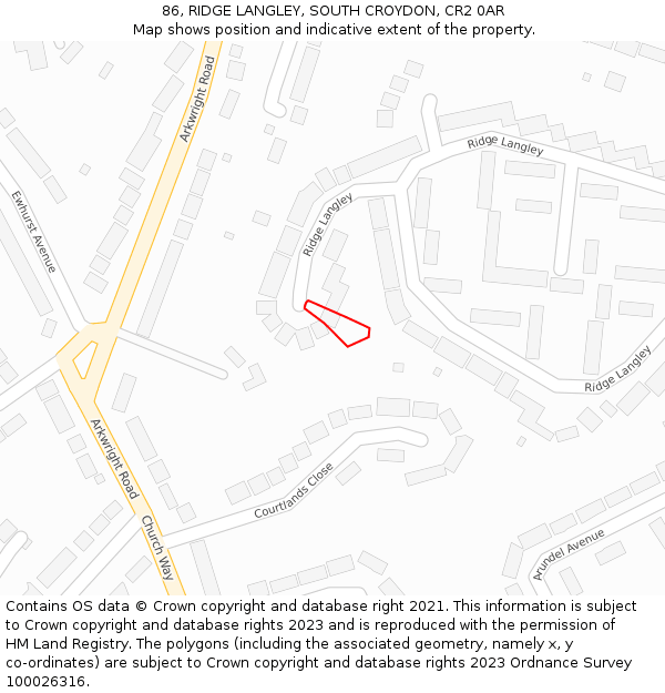 86, RIDGE LANGLEY, SOUTH CROYDON, CR2 0AR: Location map and indicative extent of plot