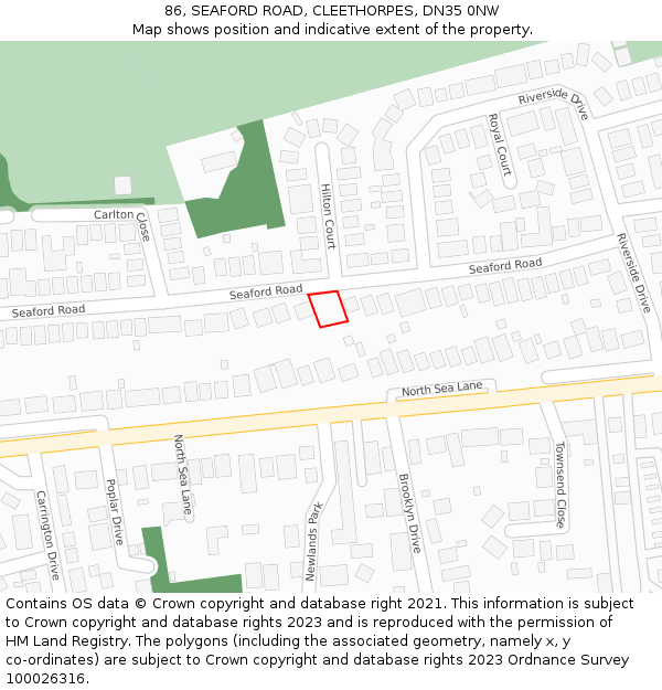 86, SEAFORD ROAD, CLEETHORPES, DN35 0NW: Location map and indicative extent of plot