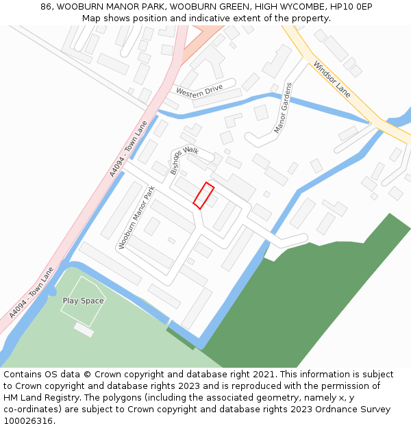 86, WOOBURN MANOR PARK, WOOBURN GREEN, HIGH WYCOMBE, HP10 0EP: Location map and indicative extent of plot