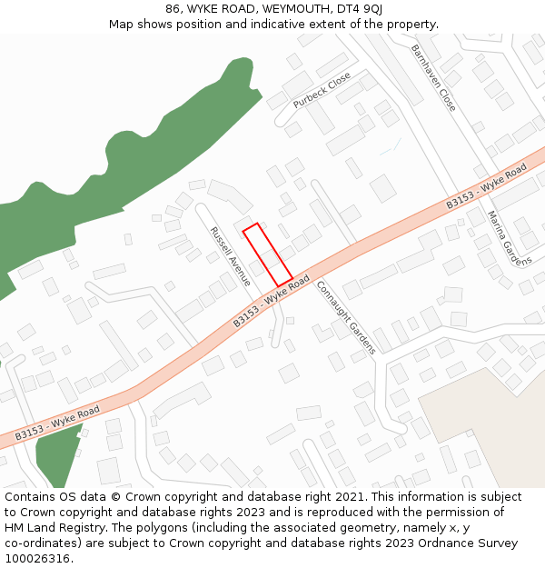 86, WYKE ROAD, WEYMOUTH, DT4 9QJ: Location map and indicative extent of plot