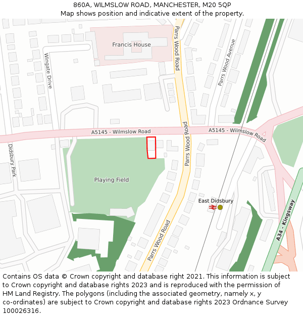 860A, WILMSLOW ROAD, MANCHESTER, M20 5QP: Location map and indicative extent of plot