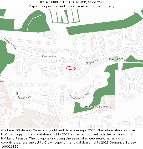 87, ALLERBURN LEA, ALNWICK, NE66 2NQ: Location map and indicative extent of plot