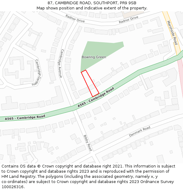 87, CAMBRIDGE ROAD, SOUTHPORT, PR9 9SB: Location map and indicative extent of plot