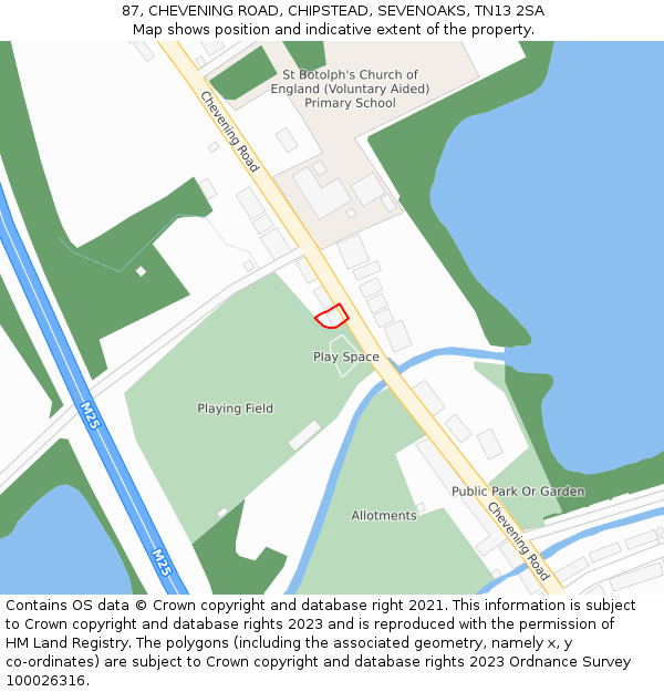 87, CHEVENING ROAD, CHIPSTEAD, SEVENOAKS, TN13 2SA: Location map and indicative extent of plot