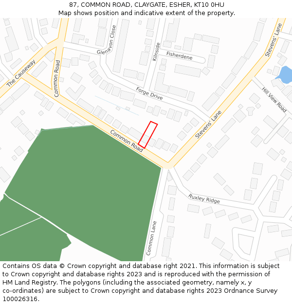 87, COMMON ROAD, CLAYGATE, ESHER, KT10 0HU: Location map and indicative extent of plot