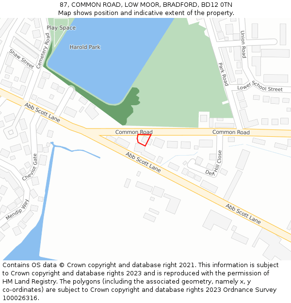 87, COMMON ROAD, LOW MOOR, BRADFORD, BD12 0TN: Location map and indicative extent of plot