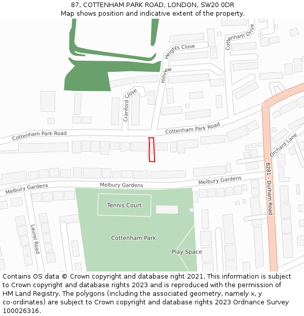 87, COTTENHAM PARK ROAD, LONDON, SW20 0DR: Location map and indicative extent of plot