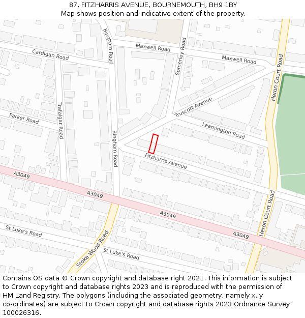 87, FITZHARRIS AVENUE, BOURNEMOUTH, BH9 1BY: Location map and indicative extent of plot