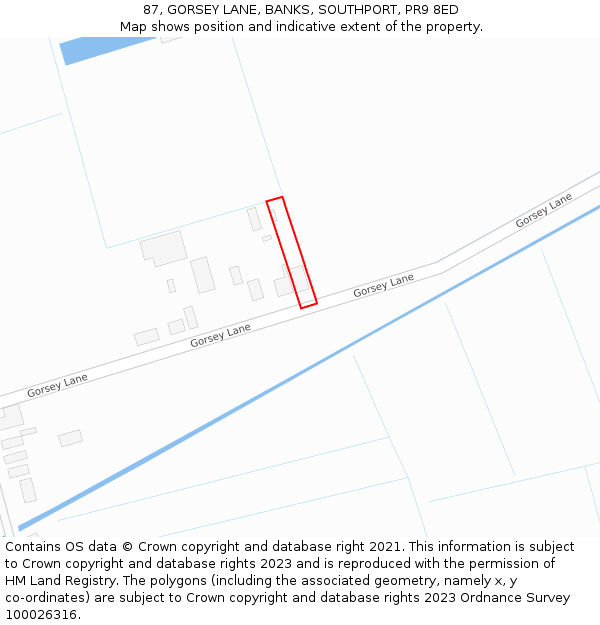 87, GORSEY LANE, BANKS, SOUTHPORT, PR9 8ED: Location map and indicative extent of plot