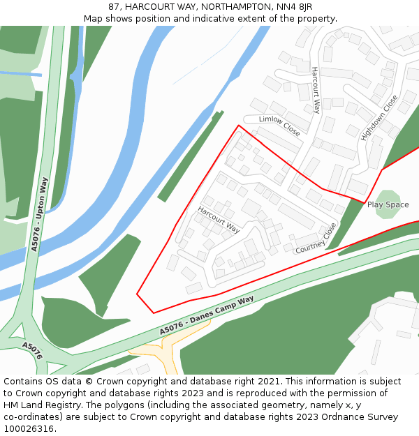 87, HARCOURT WAY, NORTHAMPTON, NN4 8JR: Location map and indicative extent of plot