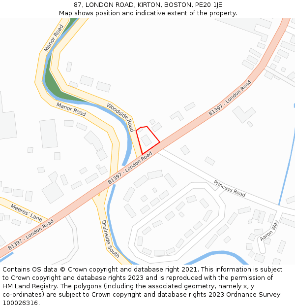 87, LONDON ROAD, KIRTON, BOSTON, PE20 1JE: Location map and indicative extent of plot