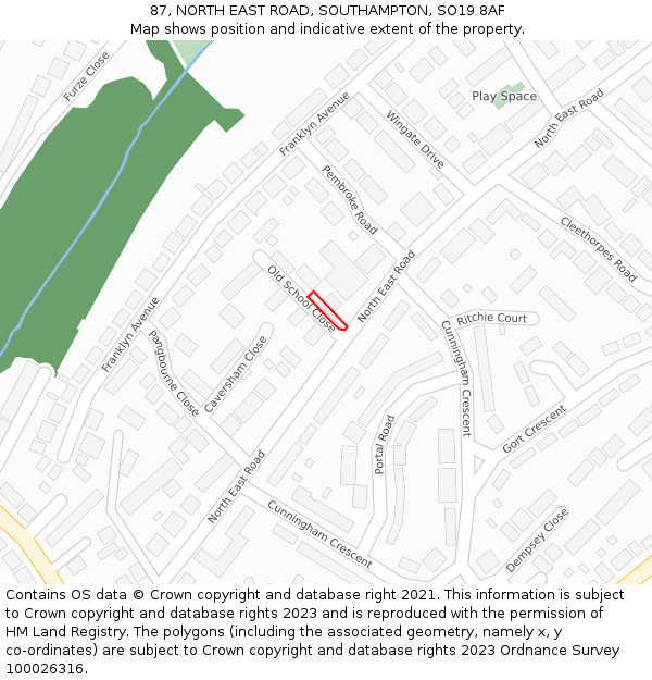 87, NORTH EAST ROAD, SOUTHAMPTON, SO19 8AF: Location map and indicative extent of plot