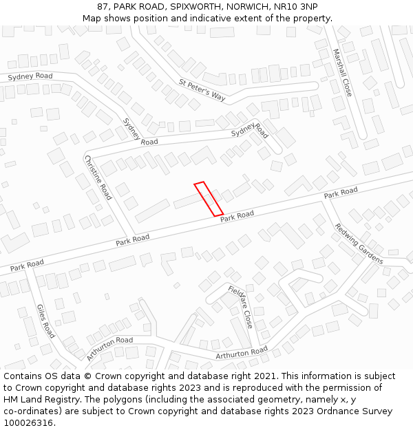 87, PARK ROAD, SPIXWORTH, NORWICH, NR10 3NP: Location map and indicative extent of plot