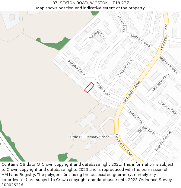 87, SEATON ROAD, WIGSTON, LE18 2BZ: Location map and indicative extent of plot