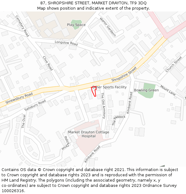 87, SHROPSHIRE STREET, MARKET DRAYTON, TF9 3DQ: Location map and indicative extent of plot