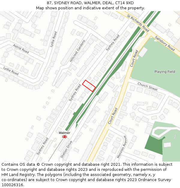 87, SYDNEY ROAD, WALMER, DEAL, CT14 9XD: Location map and indicative extent of plot