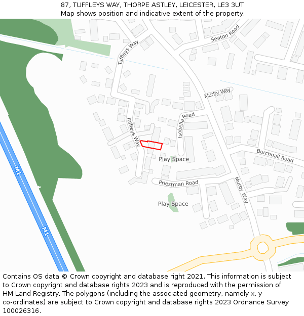 87, TUFFLEYS WAY, THORPE ASTLEY, LEICESTER, LE3 3UT: Location map and indicative extent of plot