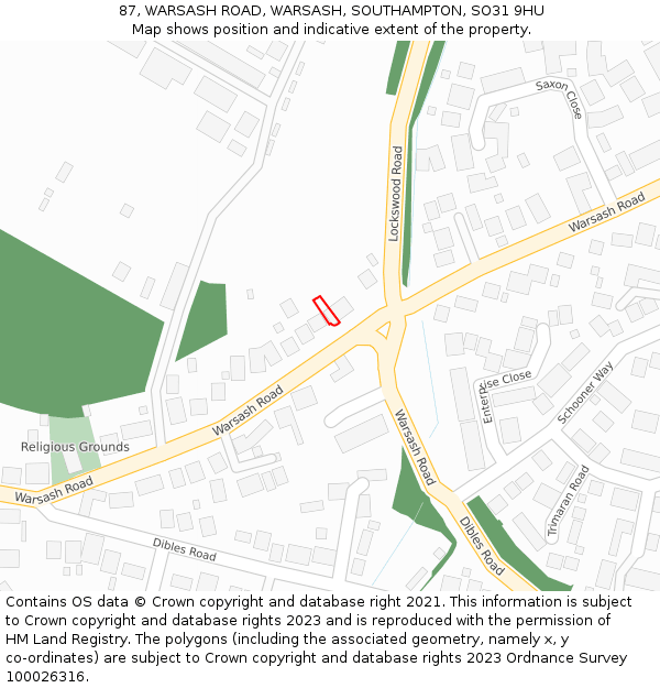 87, WARSASH ROAD, WARSASH, SOUTHAMPTON, SO31 9HU: Location map and indicative extent of plot